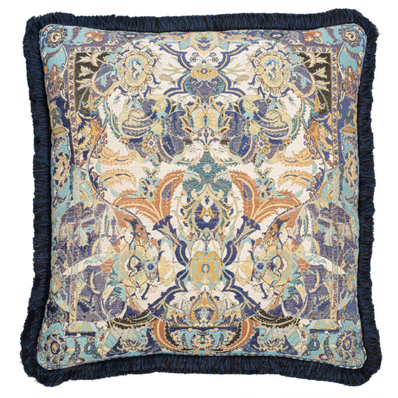 17th Century Modern Skull Cushion | Blue with Blue Trim